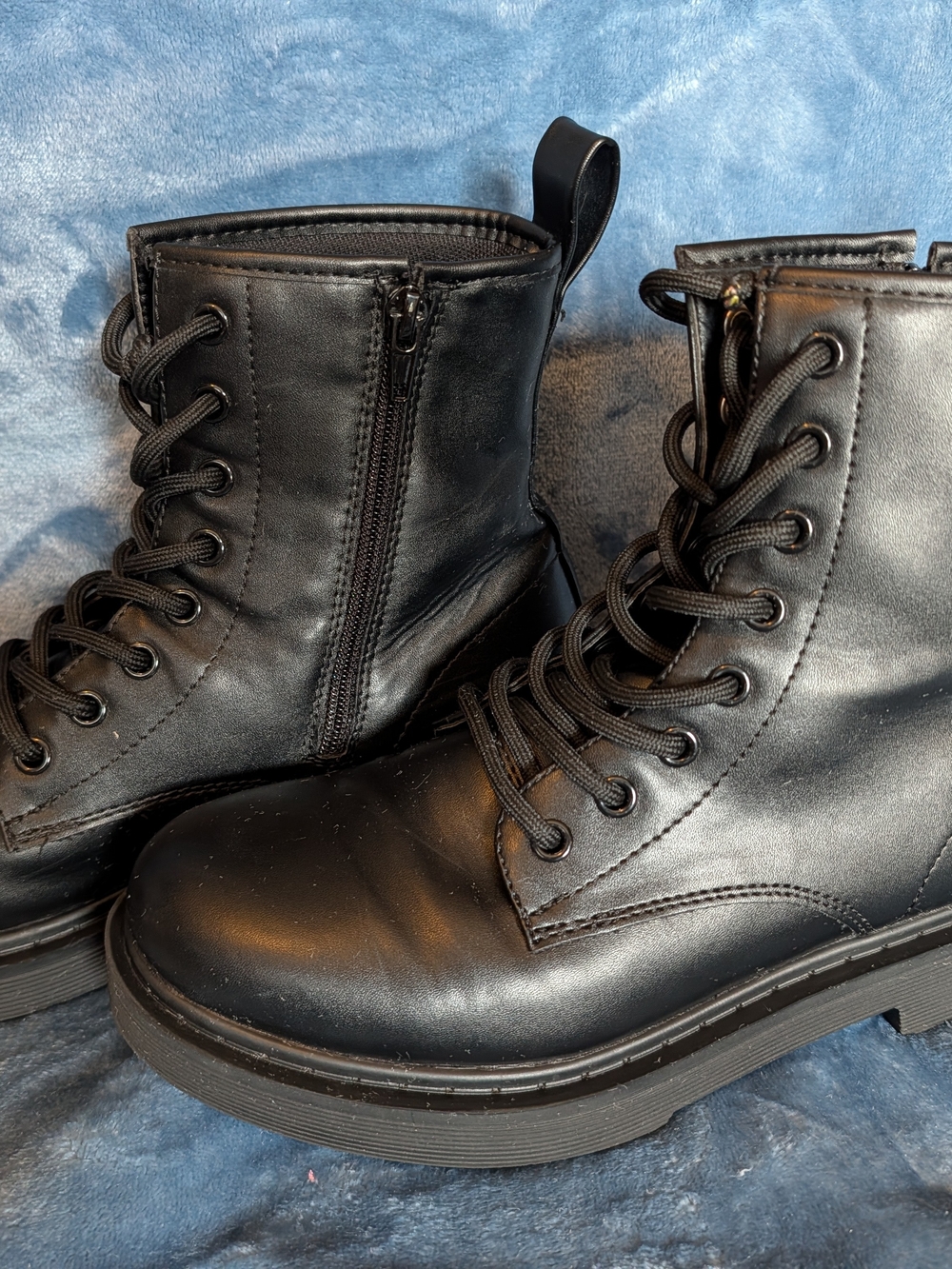 Women's Black Treadsafe Lace-Up Side-Zip Combat Boots